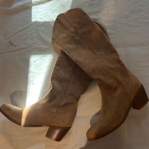 Tan Suede Knee-High cowgirl boots